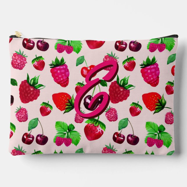Cute Strawberry Fruit Pattern Custom Name Accessory Pouch (Front)