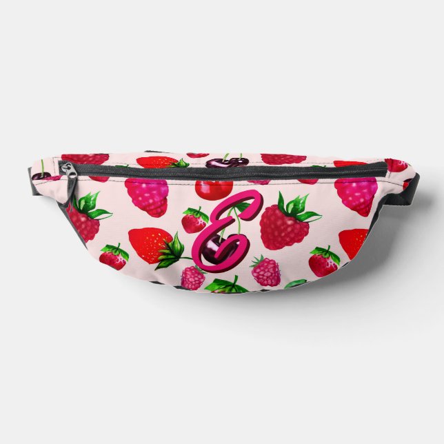Cute Strawberry Fruit Pattern Custom Name Fanny Pack (Lay Down)