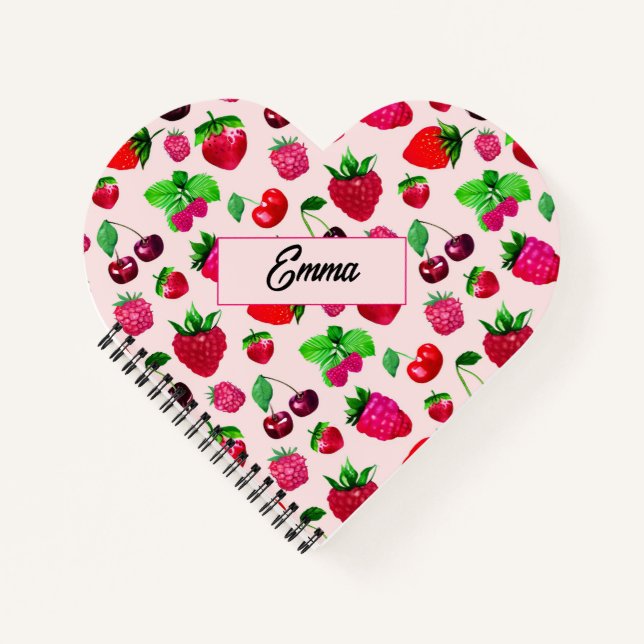 Cute Strawberry Fruit Pattern Custom Name Kids  Notebook (Front)