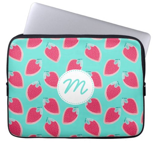 Cute Strawberry Fruit Pattern  Monogram Laptop Sleeve