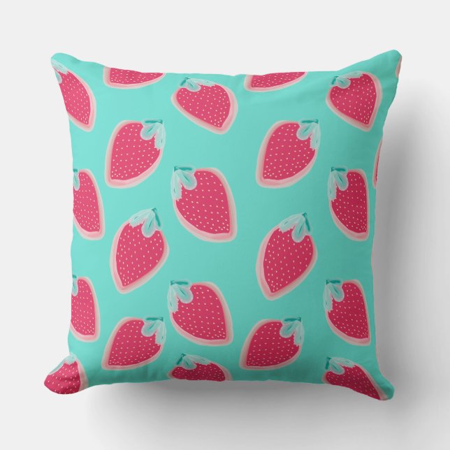 Cute Strawberry Fruit Pattern Throw Pillow (Front)