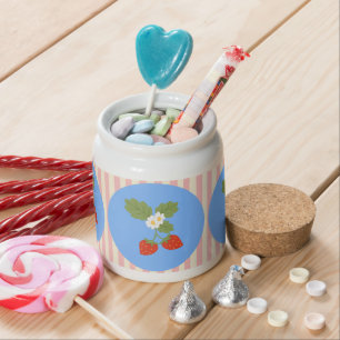 Cute Strawberry Fruit Pink Stripes Candy Jar