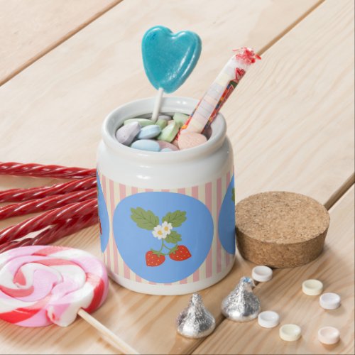 Cute Strawberry Fruit Pink Stripes Candy Jar