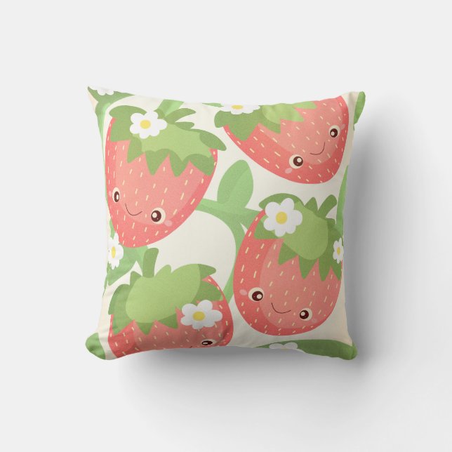 Cute Strawberry Garden  Throw Pillow (Front)
