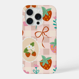 Cute Strawberry Gingham Seamless Pattern iPhone 15 Pro Case