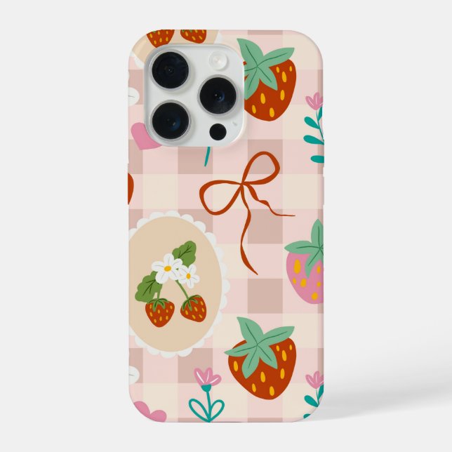 Cute Strawberry Gingham Seamless Pattern  iPhone Case (Back)