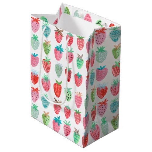 Cute Strawberry Girl Birthday pink  Medium Gift Bag