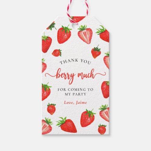 Cute Strawberry Girl Birthday Thank You Berry Much Gift Tags