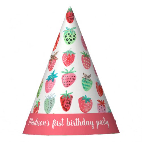 Cute Strawberry Girl First Birthday pink Party Hat