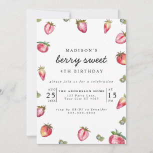 Cute Strawberry Girl's Birthday Party Berry Sweet  Invitation