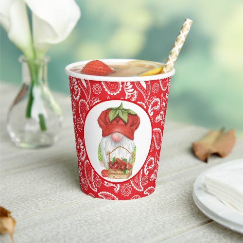 cute strawberry gnome paisley  paper cups