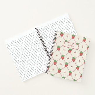 Cute Strawberry Grid Personalized Name Notebook