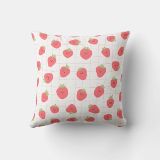 Cute Strawberry Grid Throw Pillow