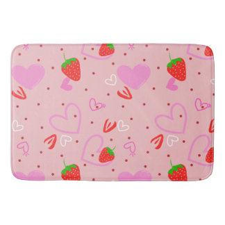 Cute Strawberry & Hearts Seamless Pattern Bath Mat