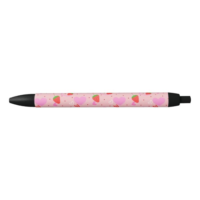 Cute Strawberry & Hearts Seamless Pattern Pen (Front)