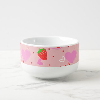 Cute Strawberry & Hearts Seamless Pattern Soup Mug