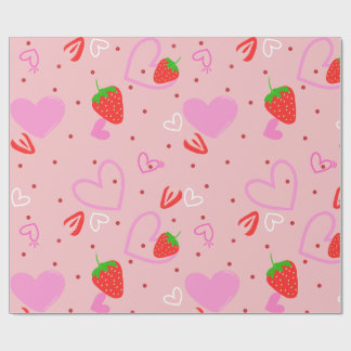 Cute Strawberry & Hearts Seamless Pattern Wrapping Paper