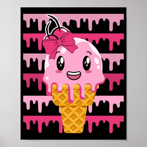 Cute Strawberry Ice Cream Cone Poster
