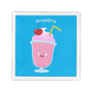 Cute strawberry ice cream sundae cartoon acrylic tray