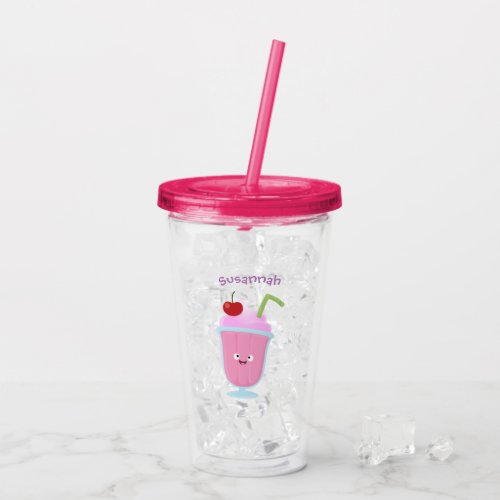 Cute strawberry ice cream sundae cartoon acrylic tumbler