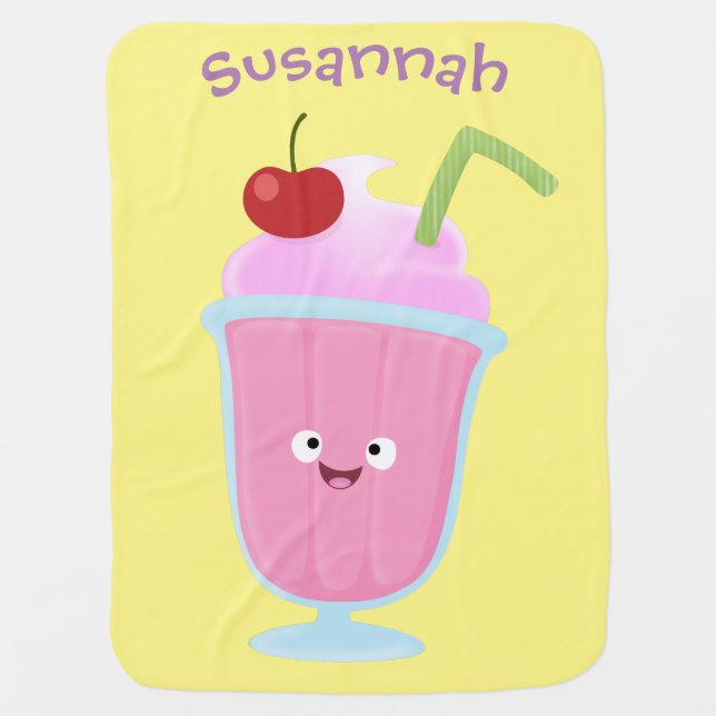 Cute strawberry ice cream sundae cartoon baby blanket (Front)