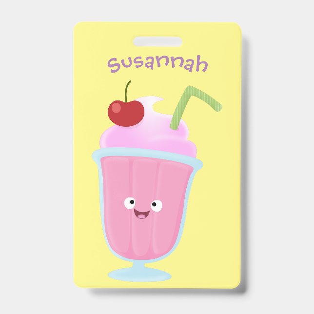Cute strawberry ice cream sundae cartoon badge (Front)