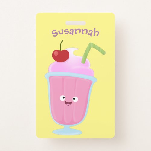 Cute strawberry ice cream sundae cartoon badge