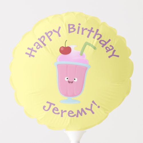 Cute strawberry ice cream sundae cartoon balloon