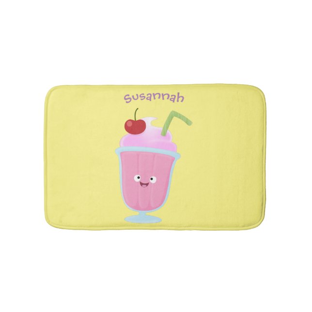 Cute strawberry ice cream sundae cartoon bath mat (Front)