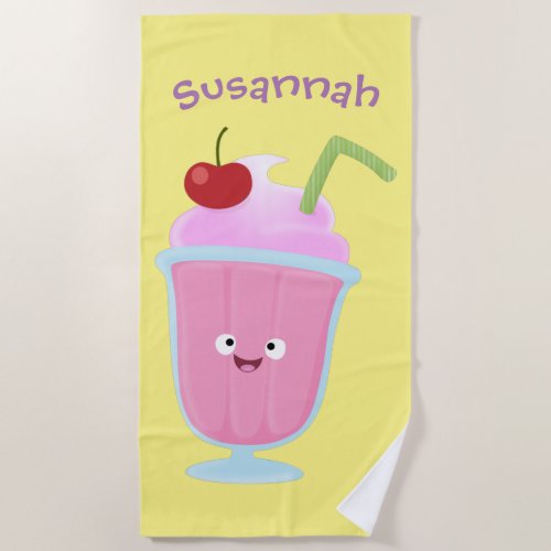 Cute strawberry ice cream sundae cartoon beach towel