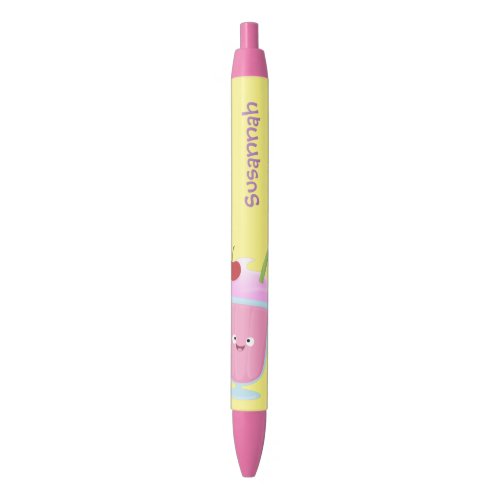 Cute strawberry ice cream sundae cartoon black ink pen