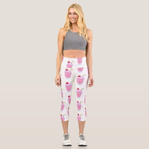 Cute strawberry ice cream sundae cartoon capri leggings