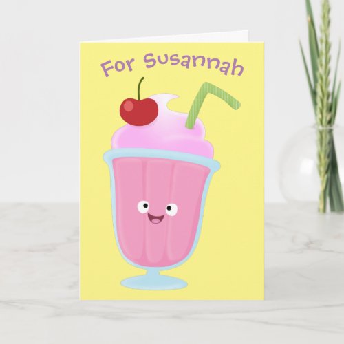 Cute strawberry ice cream sundae cartoon card