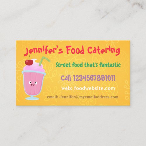 Cute strawberry ice cream sundae cartoon catering business card