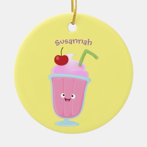 Cute strawberry ice cream sundae cartoon ceramic ornament