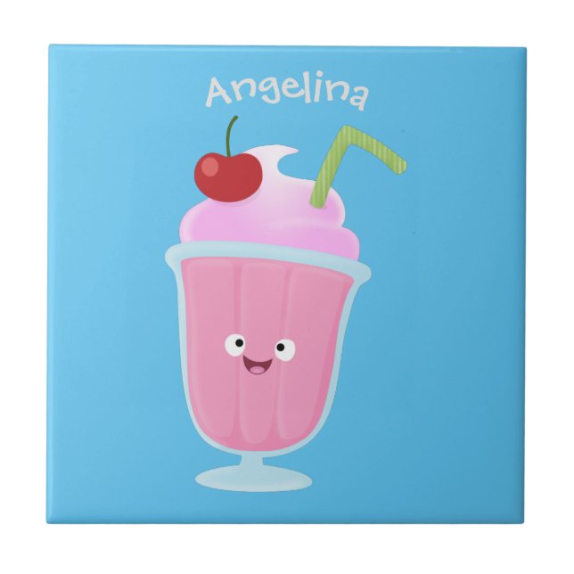Cute strawberry ice cream sundae cartoon ceramic tile (Front)