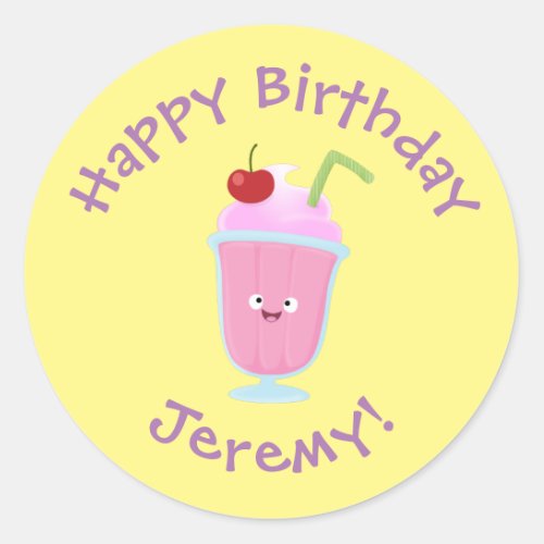 Cute strawberry ice cream sundae cartoon classic round sticker