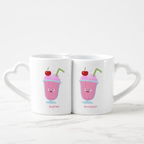 Cute strawberry ice cream sundae cartoon coffee mug set