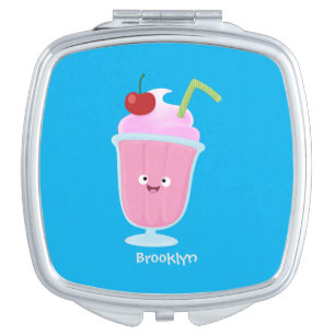 Cute strawberry ice cream sundae cartoon compact mirror