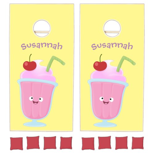 Cute strawberry ice cream sundae cartoon cornhole set