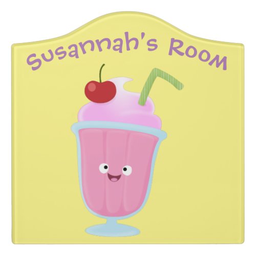 Cute strawberry ice cream sundae cartoon door sign