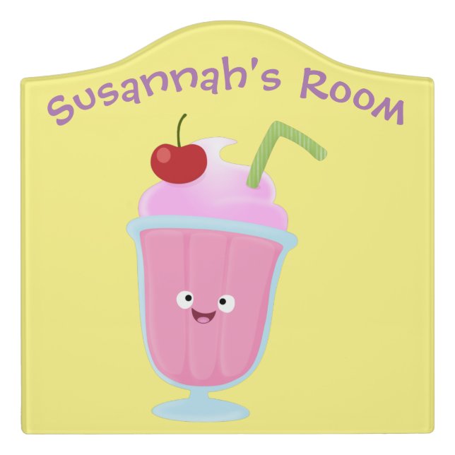 Cute strawberry ice cream sundae cartoon door sign (Large Crest Front)