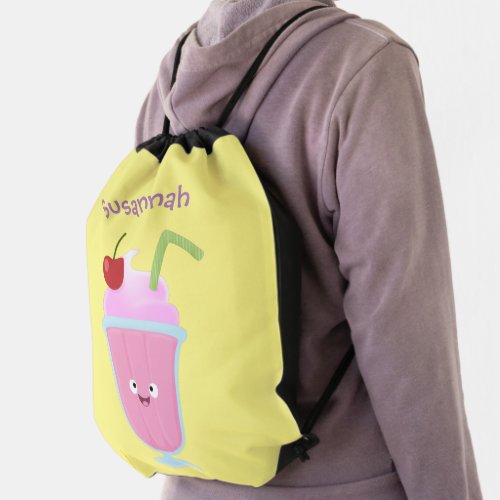 Cute strawberry ice cream sundae cartoon drawstring bag