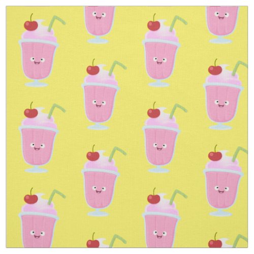 Cute strawberry ice cream sundae cartoon fabric