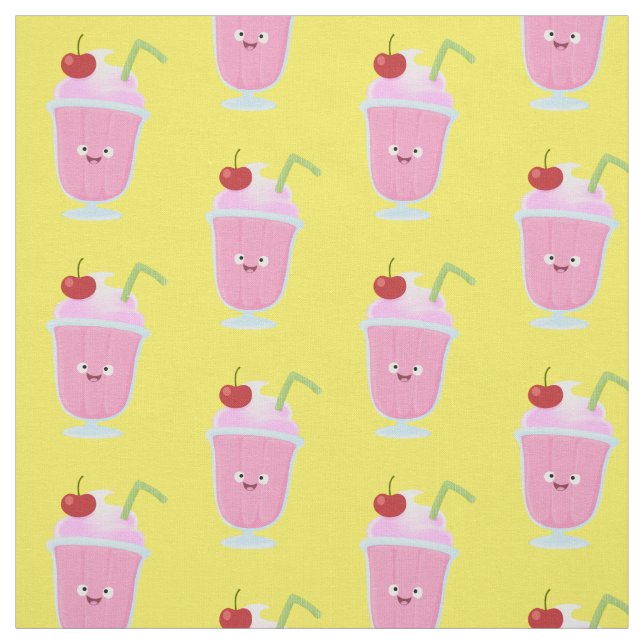 Cute strawberry ice cream sundae cartoon fabric (Swatch)
