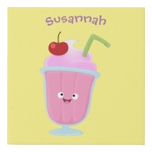 Cute strawberry ice cream sundae cartoon faux canvas print