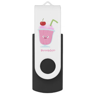 Cute strawberry ice cream sundae cartoon flash drive