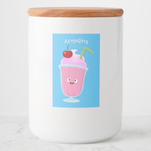 Cute strawberry ice cream sundae cartoon food label