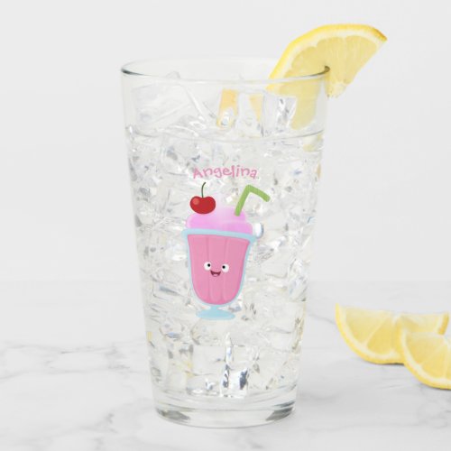 Cute strawberry ice cream sundae cartoon glass