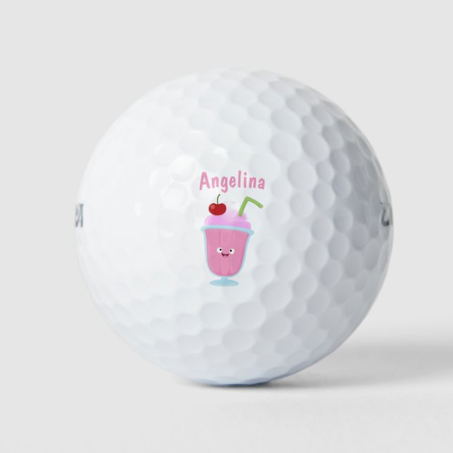 Cute strawberry ice cream sundae cartoon golf balls (Front)